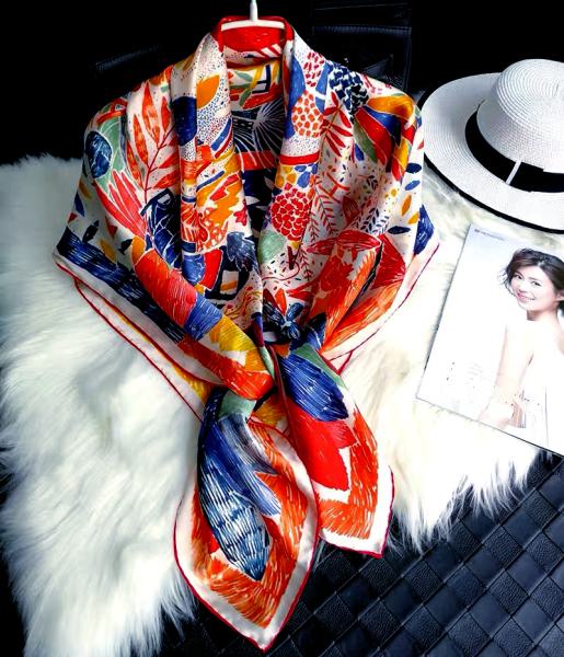 Foulard Shawl Silk Satin 110X110 colorful red yellow blue